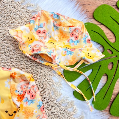 Linha Praia - Maiô Manga Longa Coelhinha e Bucket com Proteção UV50+ - Amarelo